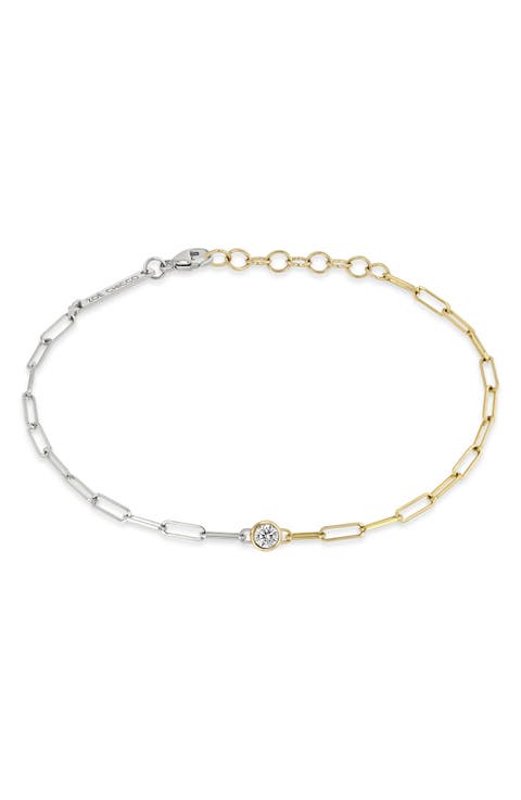 Diamond Bezel Mixed Paper Clip Chain Bracelet