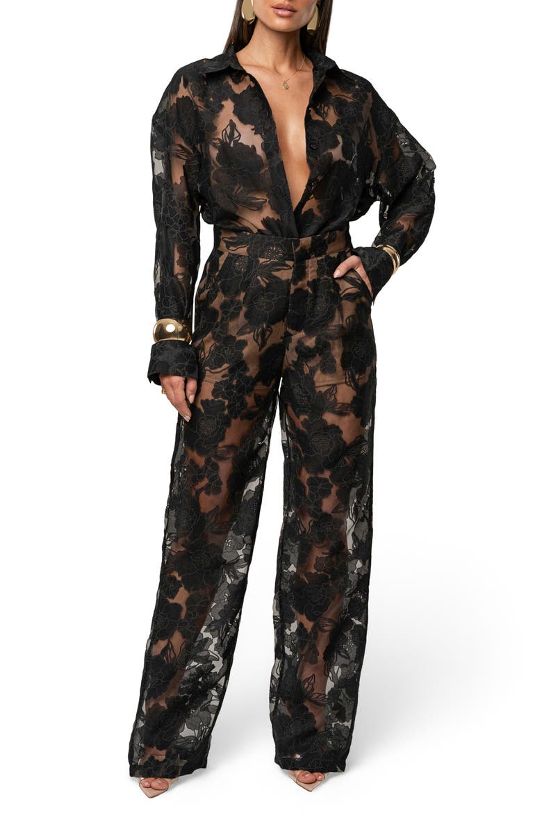 Floral Organza Pants, Alternate, color, BLACK
