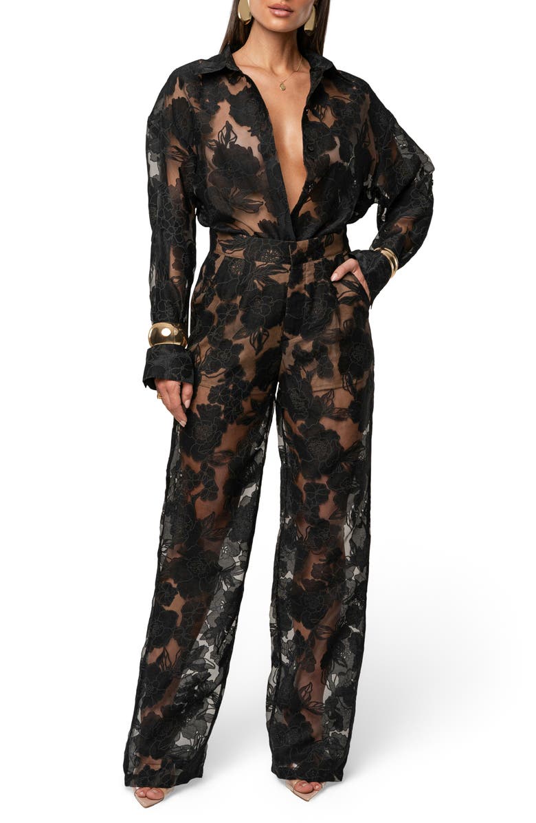 JLUXLABEL Floral Organza Pants, Alternate, color, Black