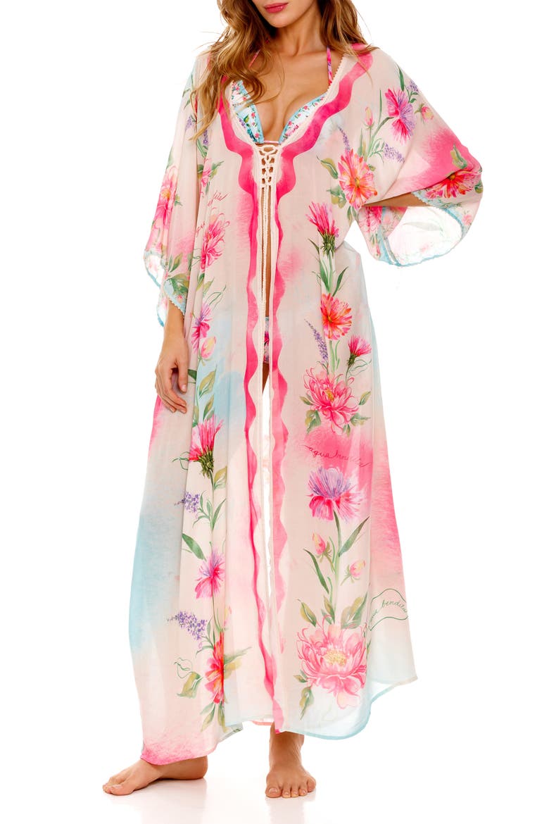Selma Chroma Floral Caftan Cover-Up, Main, color, PINK MULTI