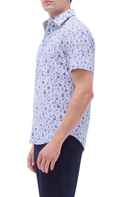 Bugatchi Orson Stretch Cotton Short Sleeve Button-up Shirt In Indigo