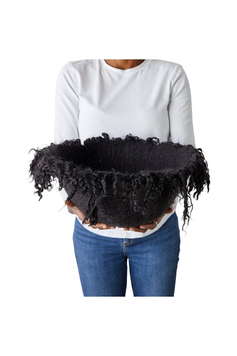 Fringed Skirt Decorative Bowl, Main, color, Black