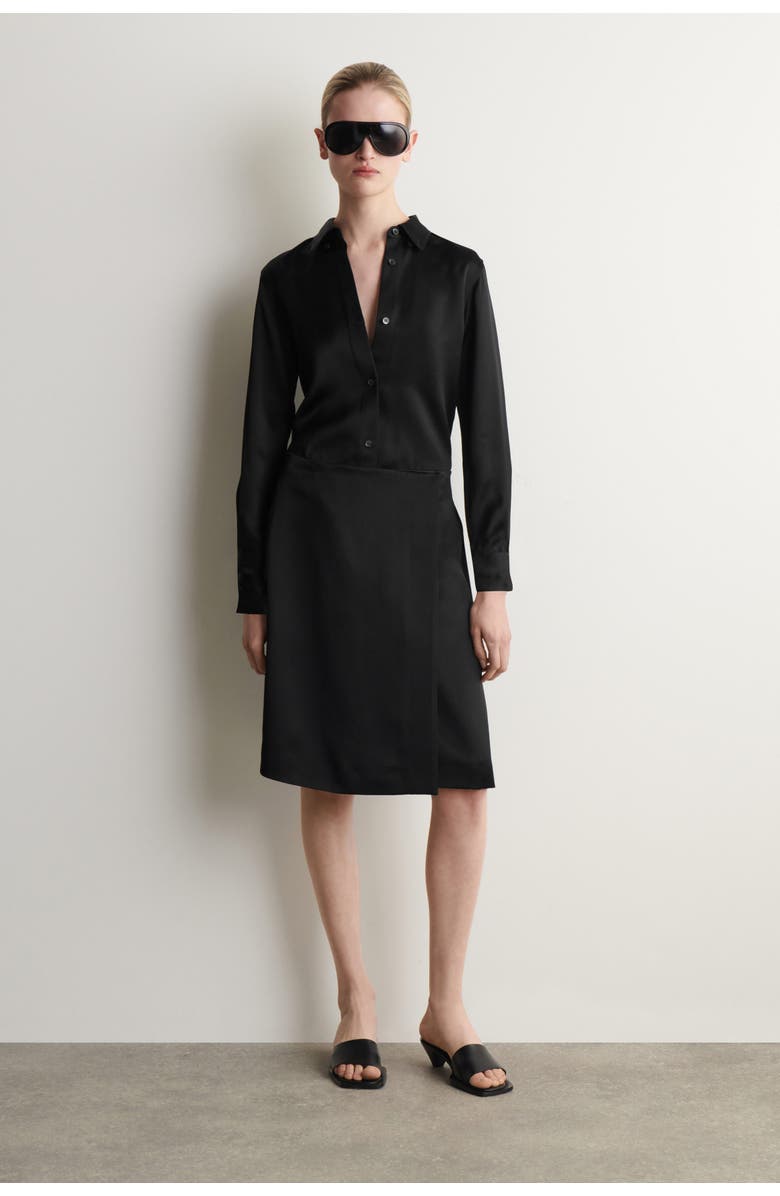 COS Satin Wrap Skirt, Main, color, Black