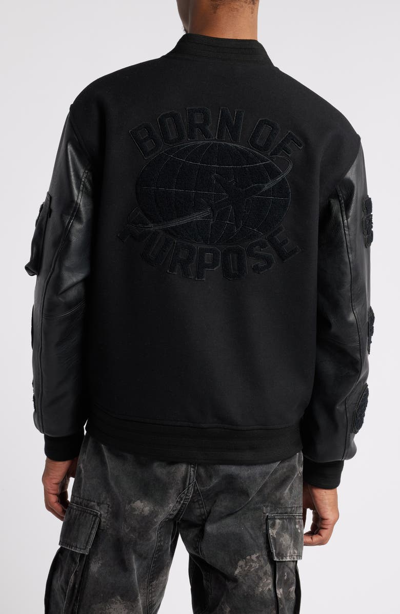 Alpha Industries Leather MA-1 Varsity Wool & Faux Leather Jacket, Alternate, color, Black