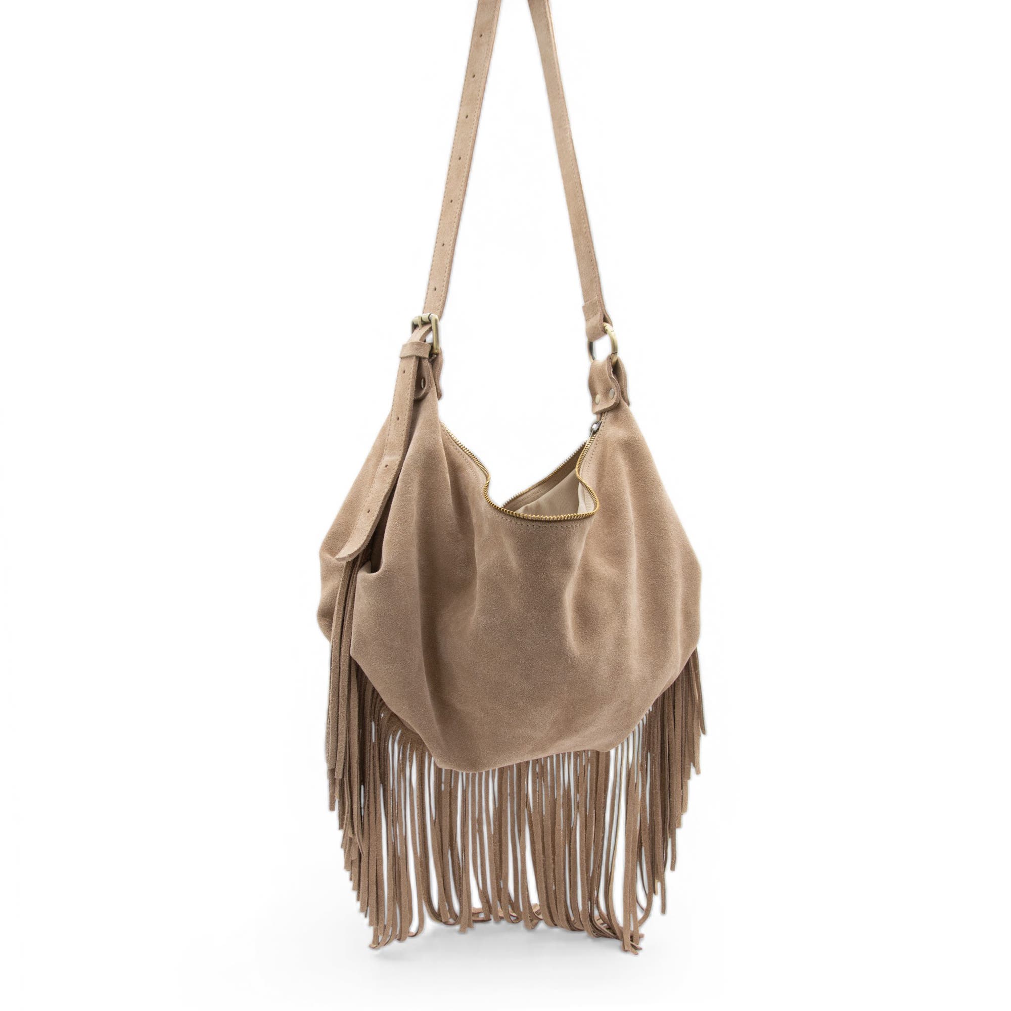 Bolsa Nova Dallas Suede Fringe Hobo, Alternate, color, Sand