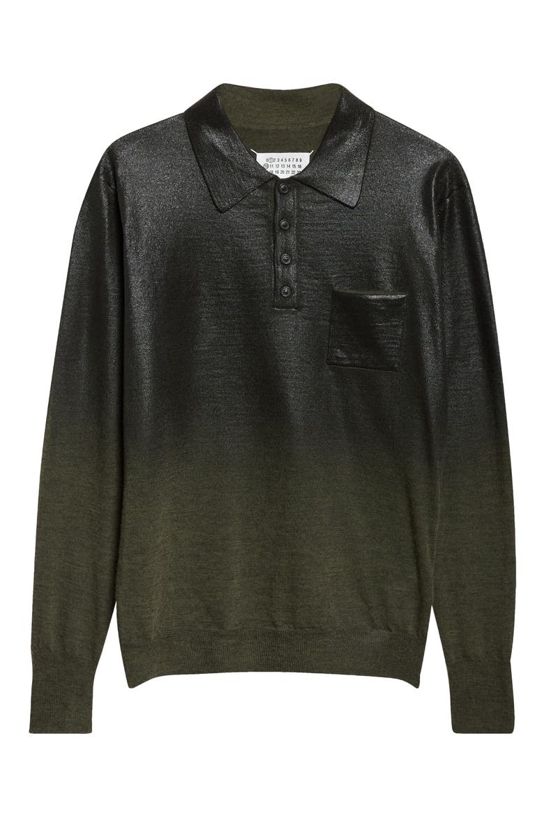 Metallic Long Sleeve Polo, Alternate, color, GREEN/ BLACK
