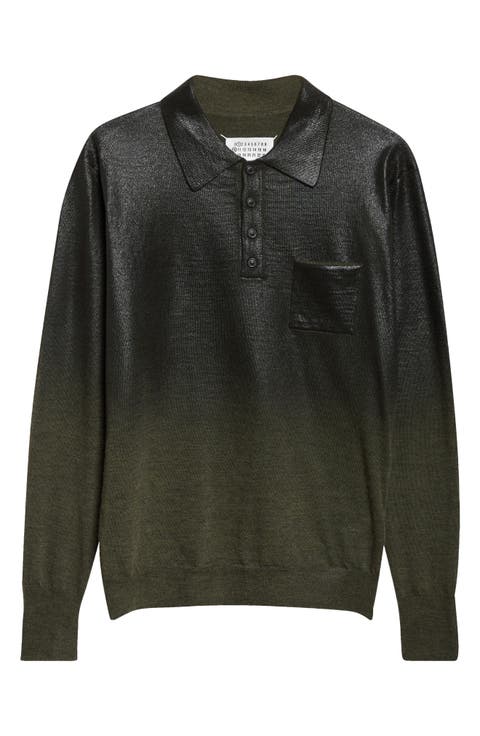 Metallic Long Sleeve Polo