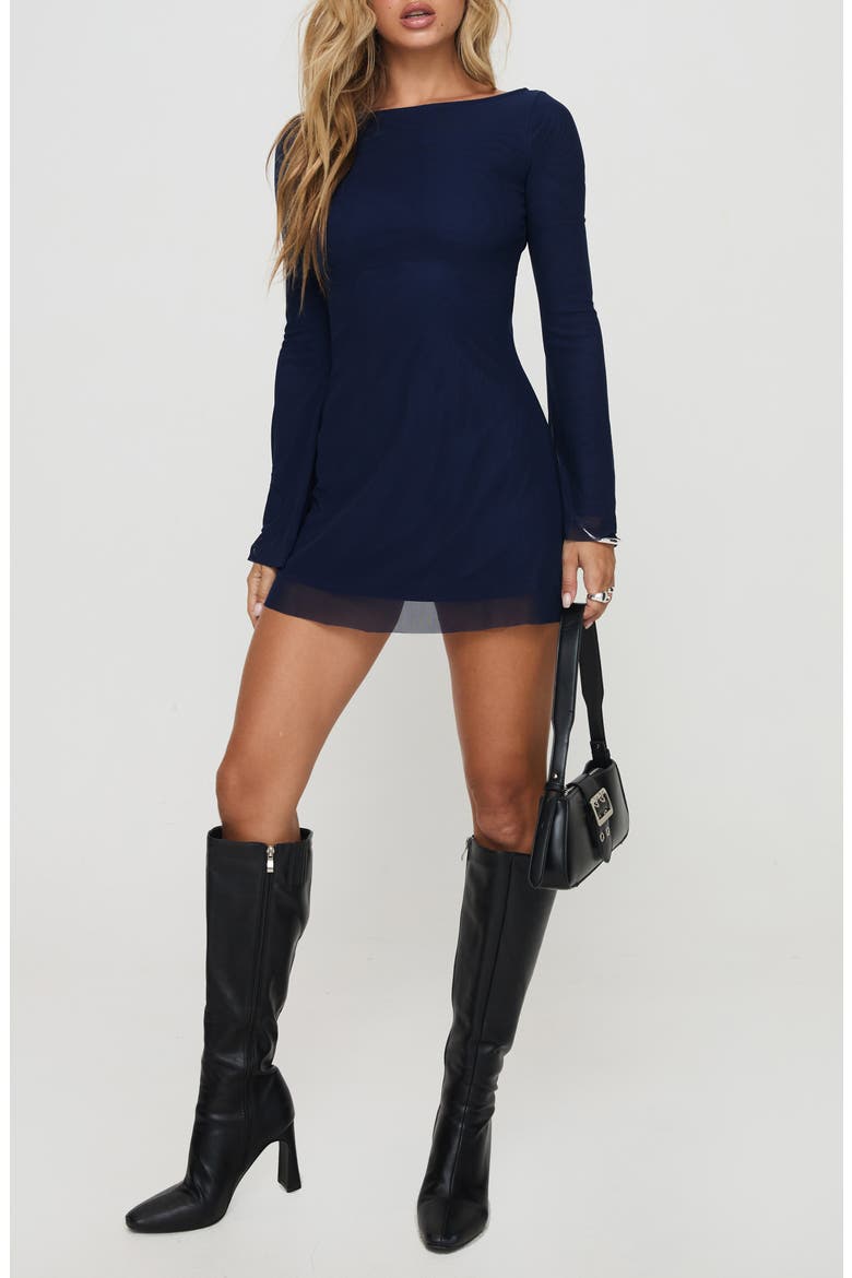 Lukea Long Sleeve Mesh Minidress, Main, color, NAVY