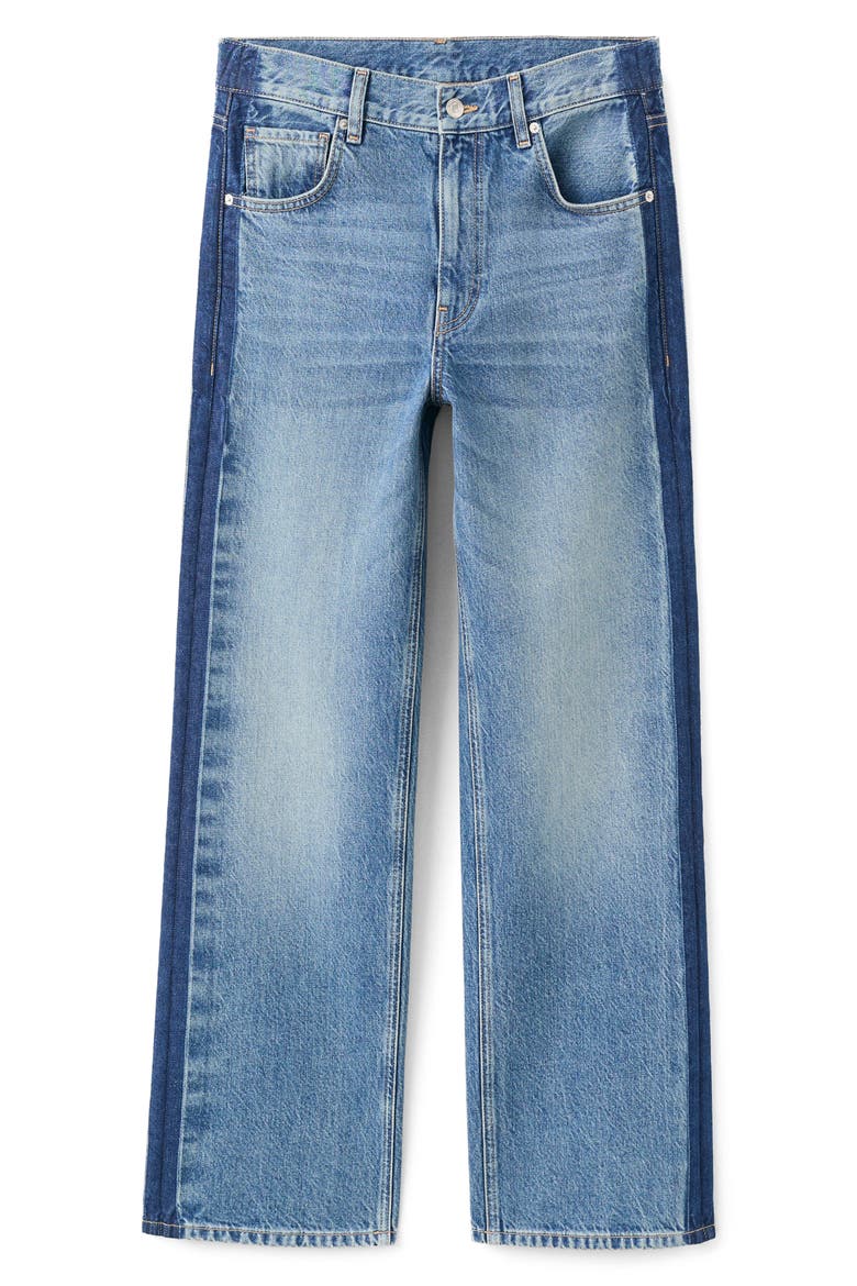 Side Stripe Low Rise Relaxed Straight Leg Jeans, Alternate, color, DARK BLUE