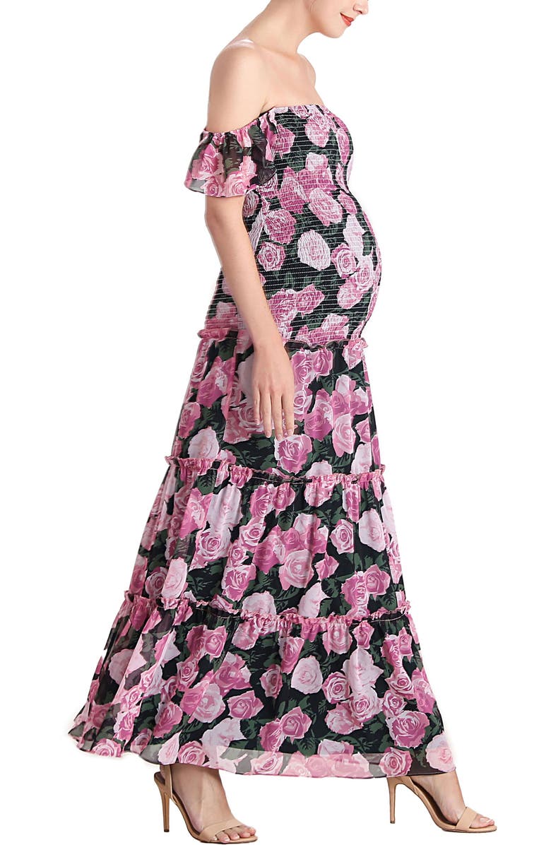 Kimi & Kai Acey Smocked Maternity Maxi Dress, Alternate, color, Multicolored