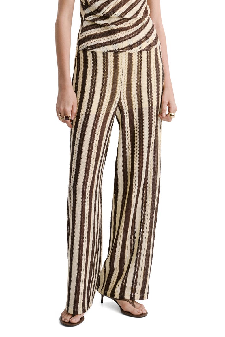Stripe Open Stitch Knit Pants, Alternate, color, BROWN