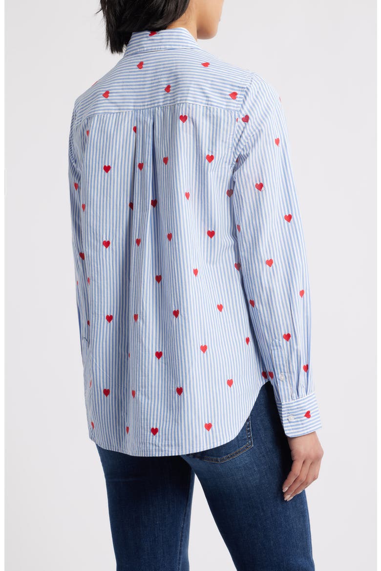 Embroidered Heart Button-Up Shirt, Alternate, color, BLUE SWEEP HEART STRIPE