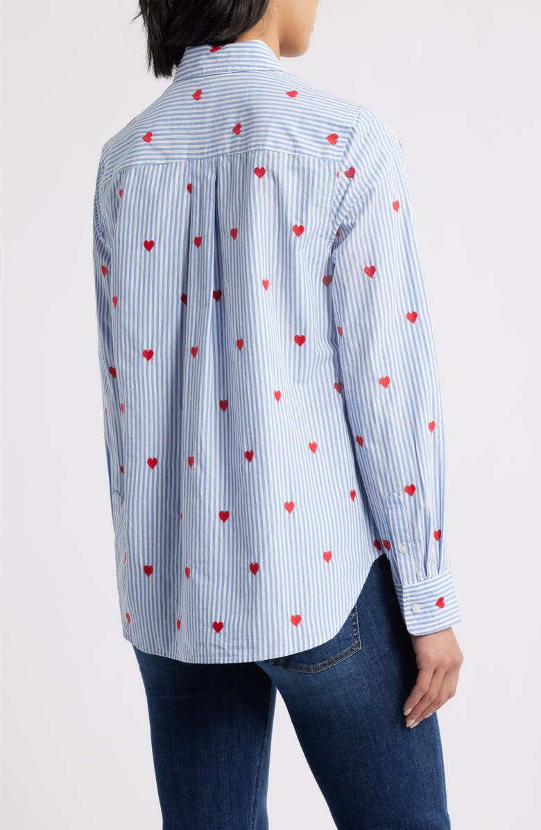 Caslon<sup>®</sup> Embroidered Heart Button-Up Shirt, Alternate, color, Blue Sweep Heart Stripe