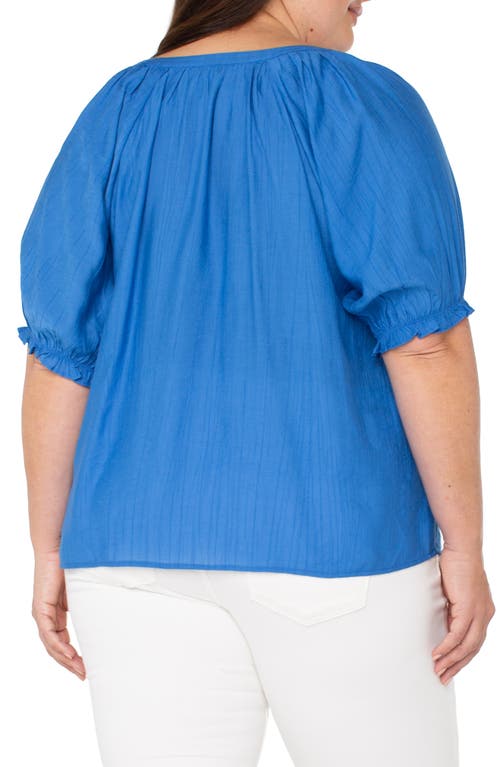 Shop Liverpool Los Angeles Crinkled Puff Sleeve Top In Cobalt Blue