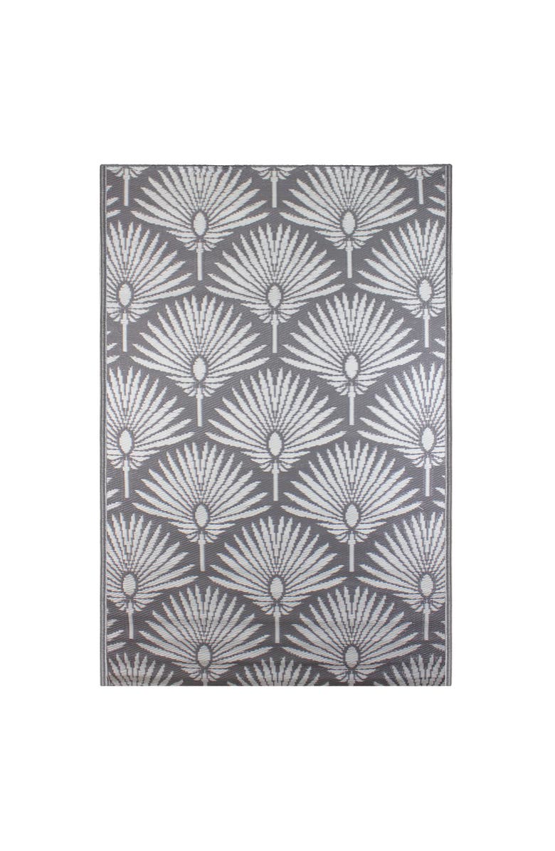 Northlight 4' x 6' Gray and White Fan Leaf Rectangular Outdoor Area Rug, Main, color, Gray