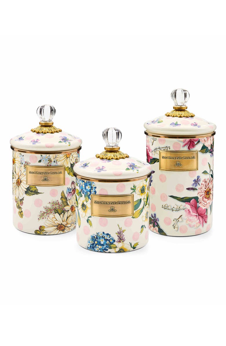MACKENZIE CHILDS Wildflowers Large Enameled Steel Canister, Alternate, color, Pink