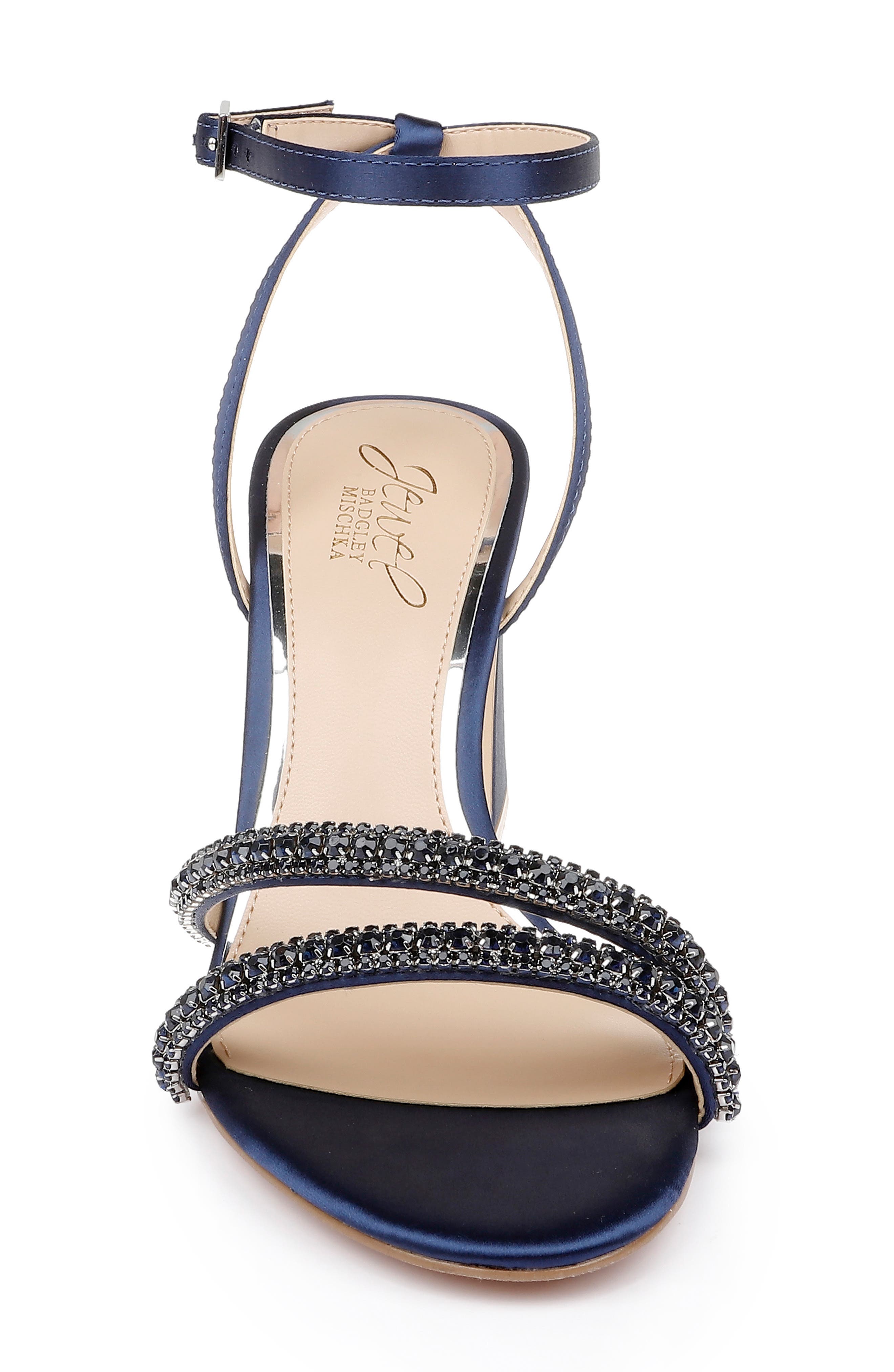 Jewel Badgley Mischka Rosa Ankle Strap Sandal, Alternate, color, Navy Satin
