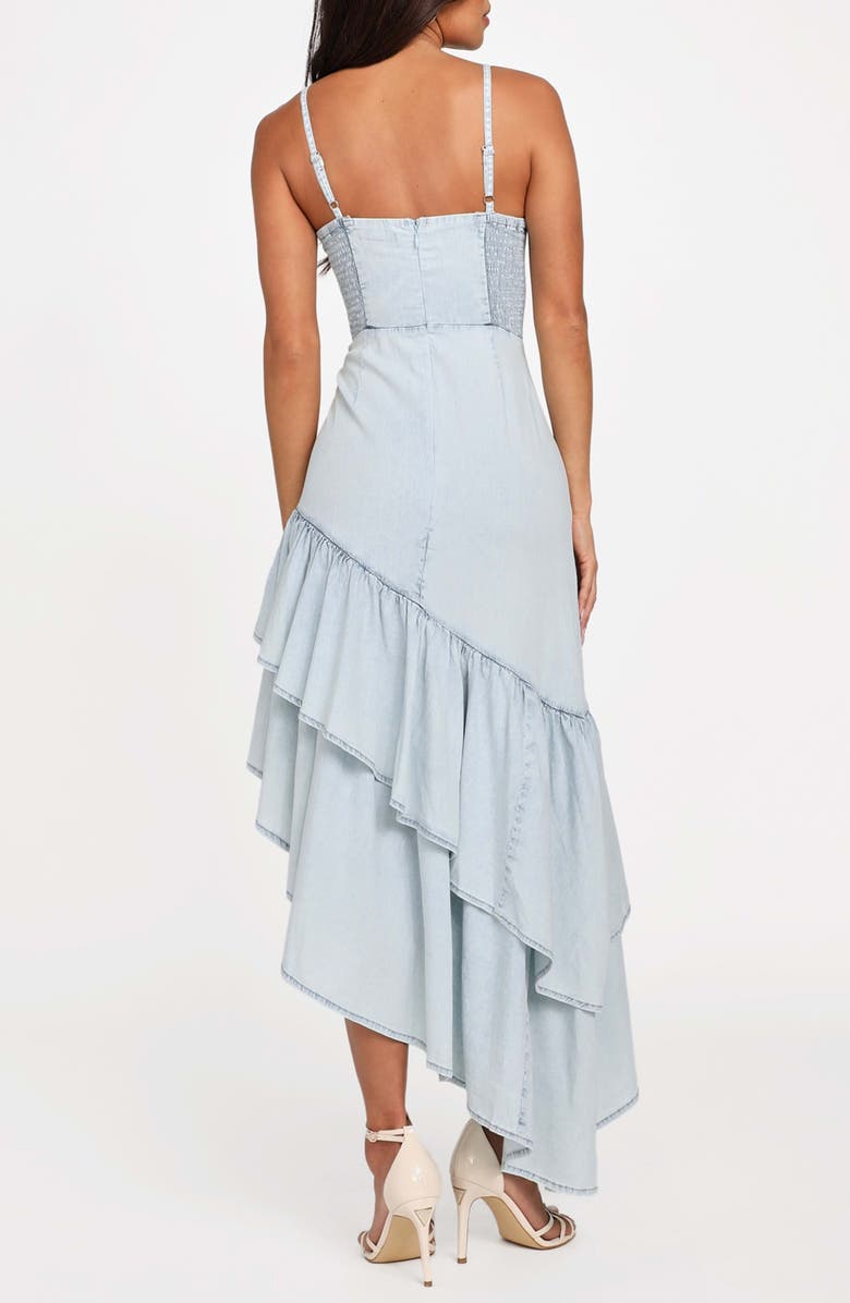 GUESS Jalyn Tiered Asymmetric Hem Denim Dress, Alternate, color, Whimsy Blue