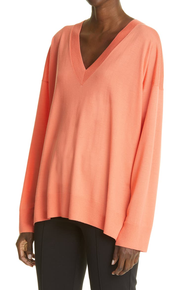 Contrast Back Wool V-Neck Sweater, Alternate, color, PHEC