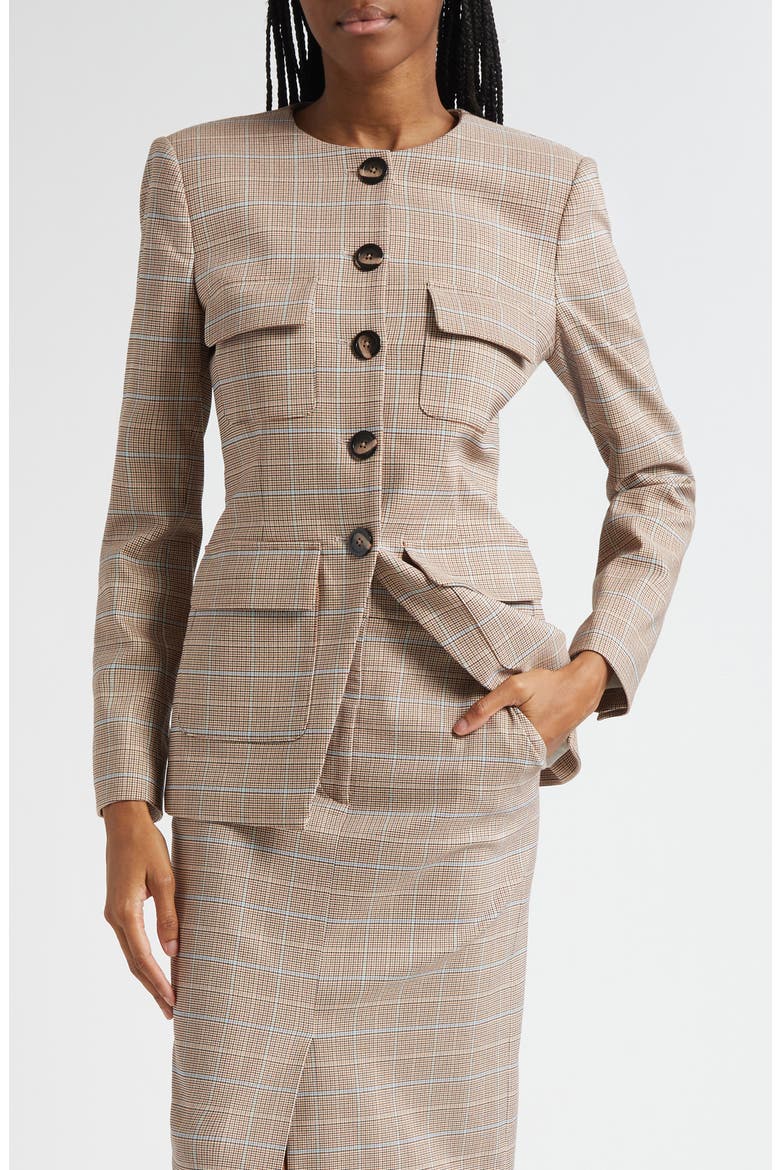 Orrin Windowpane Plaid Collarless Jacket, Main, color, HAZELNUT MULTI