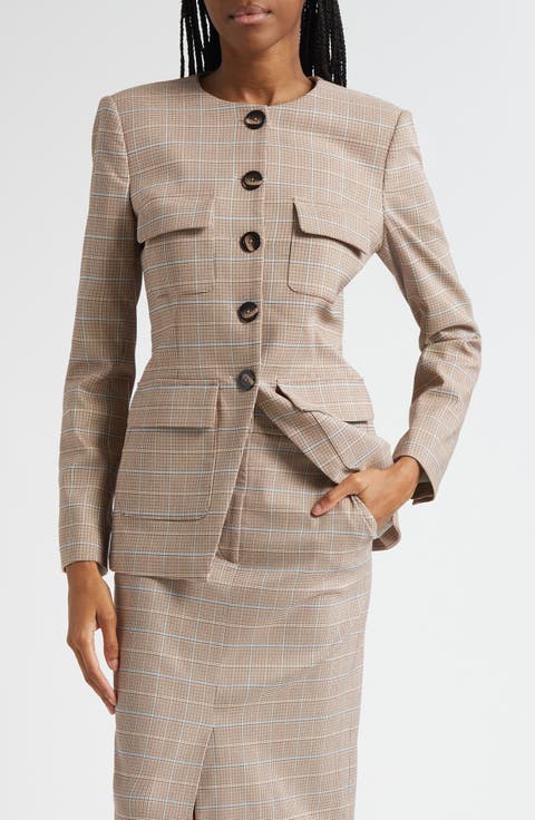 Orrin Windowpane Plaid Collarless Jacket