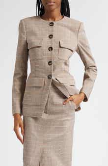 Veronica Beard Orrin Windowpane Plaid Collarless Jacket
