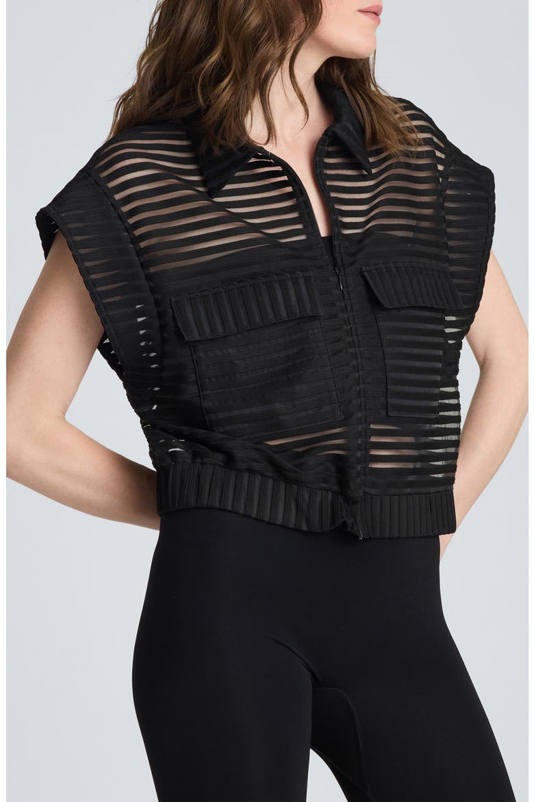 Sheer Stripe Zip Cardigan, Main, color, BLACK