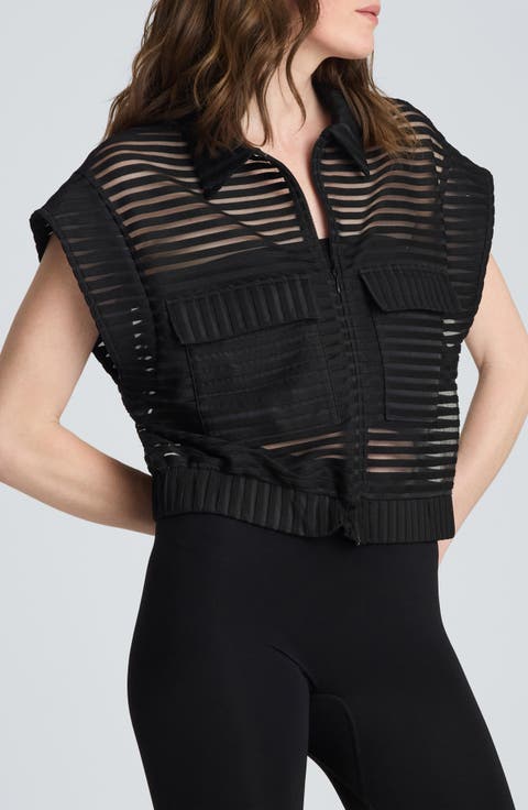 Sheer Stripe Zip Cardigan