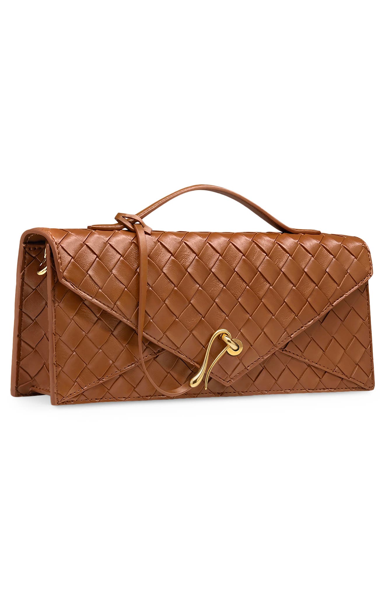 Celeste Woven Faux Leather Envelope Top Handle Bag, Alternate, color, BROWN
