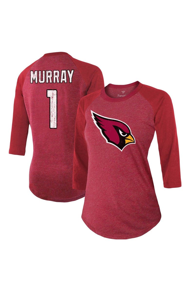Majestic Threads Women's Fanatics Branded Kyler Murray Cardinal Arizona Cardinals Team Player Name & Number Tri-Blend Raglan 3/4-Sleeve T-Shirt, Main, color,