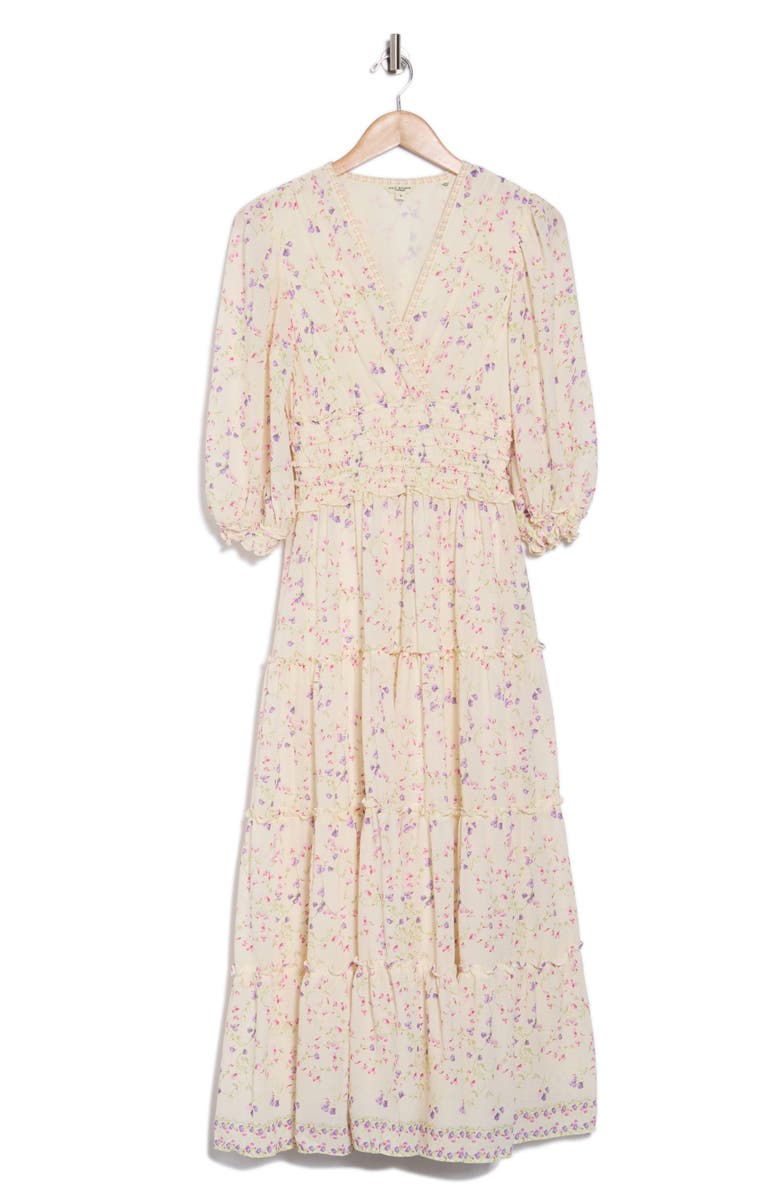 Floral Balloon Sleeve Tiered Maxi Dress