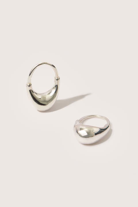 Sterling Silver Roscida Drop Hoop Earrings