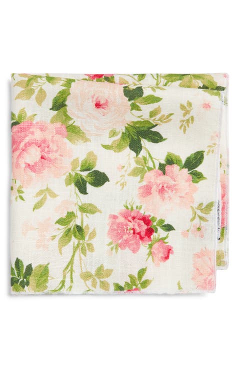 Pink & Olive Floral Cotton Pocket Square