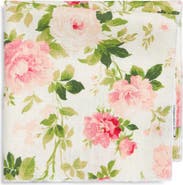 CLIFTON WILSON Pink & Olive Floral Cotton Pocket Square
