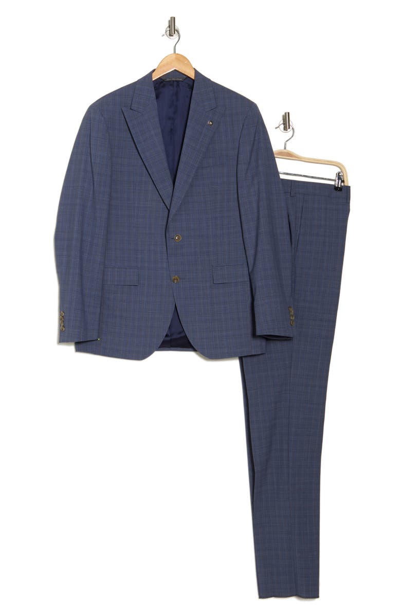 Jack Victor Engel Grid Print Blue Wool Suit, Alternate, color, Blue
