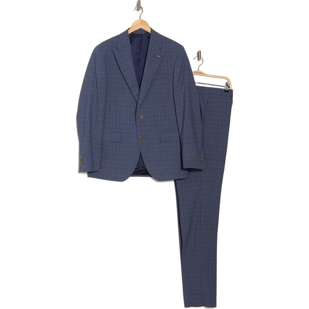 Jack Victor Engel Grid Print Blue Wool Suit