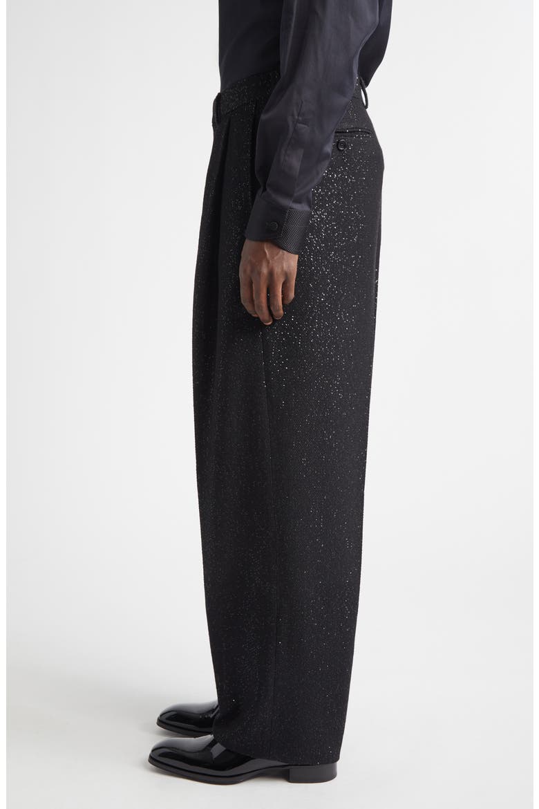 Sequin Wool Blend Crepe Straight Leg Pants, Alternate, color, NAA BLACK