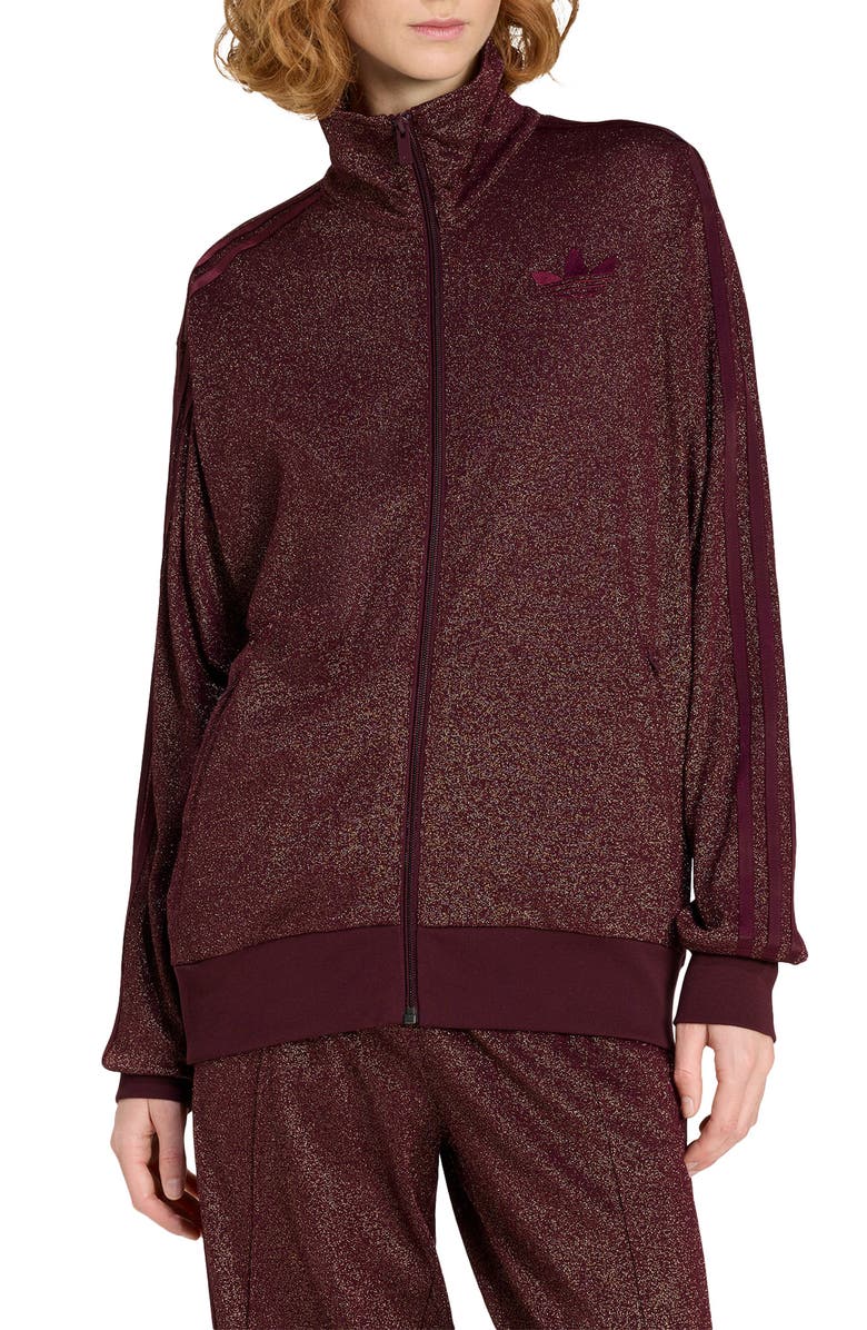 adidas Lurex Firebird Fit Track Jacket, Main, color, Medium Red