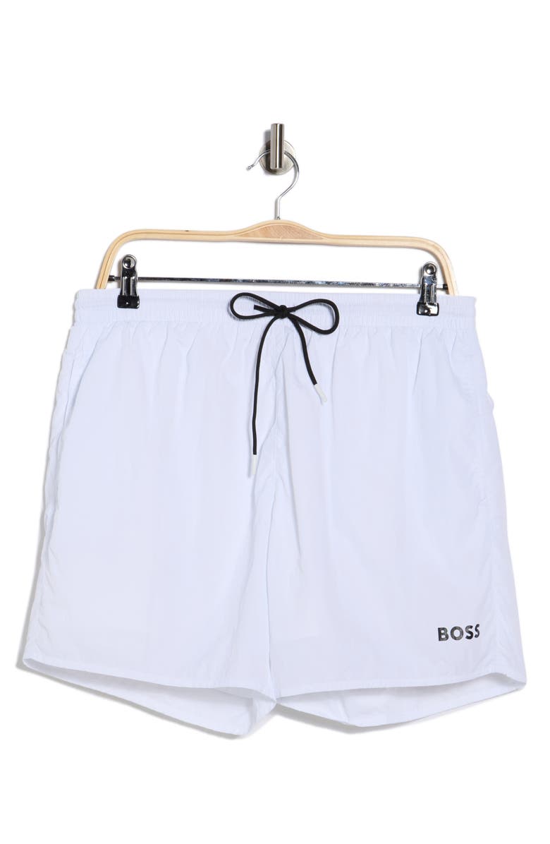 BOSS Lee Swim Trunks, Main, color, White