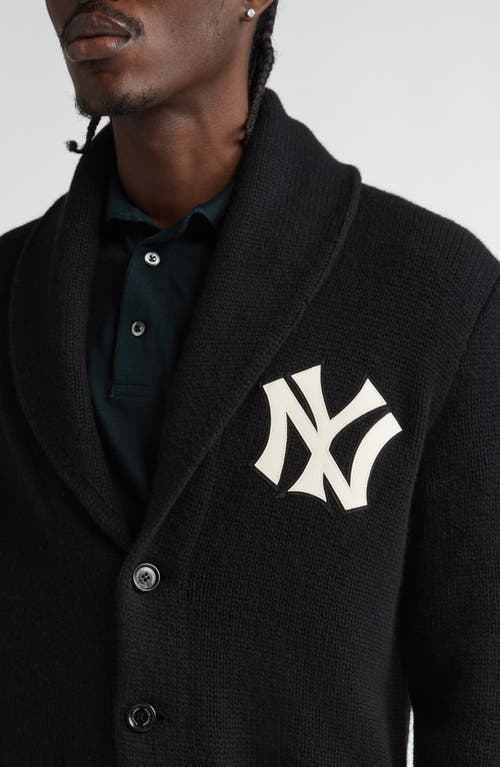 Ralph Lauren X Yankees Cashmere Cardigan In Classic Black W/cream