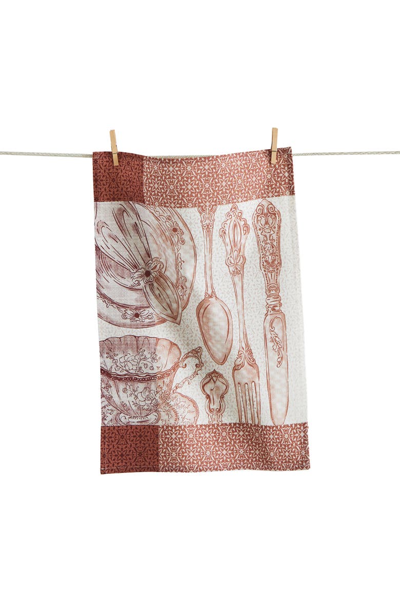 Place Setting Bold Artwork Dishtowel Brick Cotton Everyday, Main, color, Orange