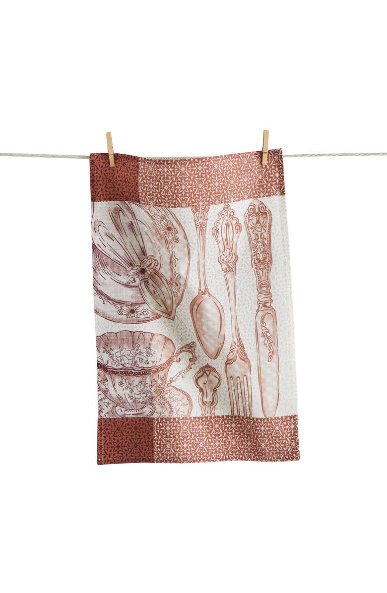 tag Place Setting Bold Artwork Dishtowel Brick Cotton Everyday, Main, color, Orange