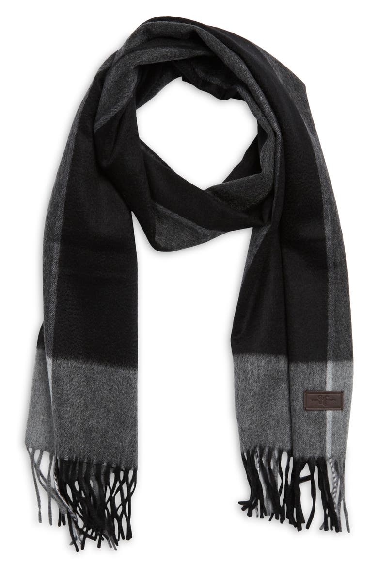 Colorblock Cashmere Scarf, Main, color, BLACK