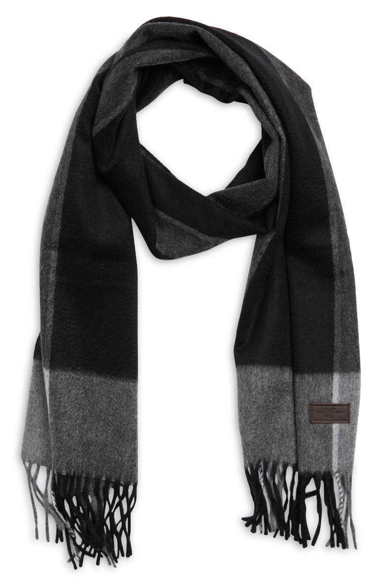 Hickey Freeman Colorblock Cashmere Scarf, Main, color, Black