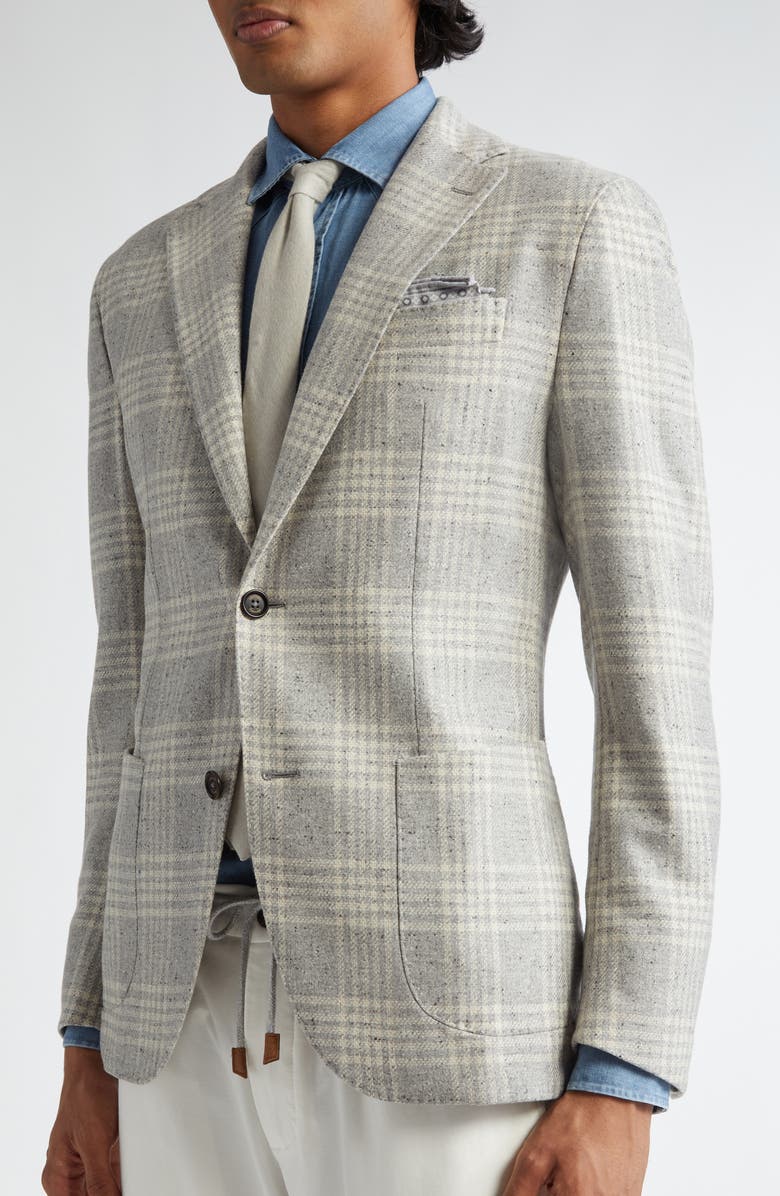 Eleventy Plaid Wool & Cashmere Donegal Tweed Sport Coat, Alternate, color, Light Gray Melange
