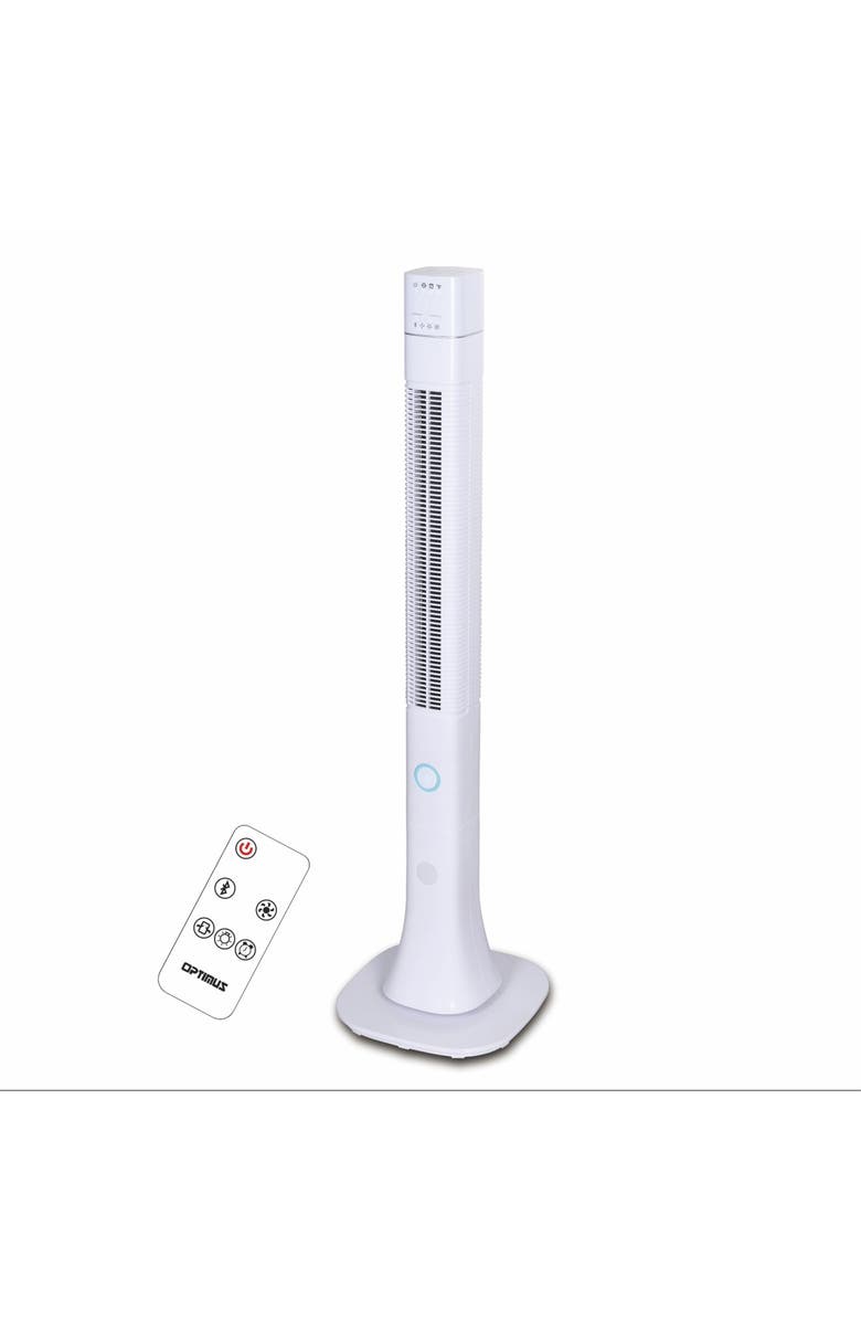 Optimus 48 Inch Pedestal Tower Fan with Remote Control, Bluetooth and LED, Main, color, White