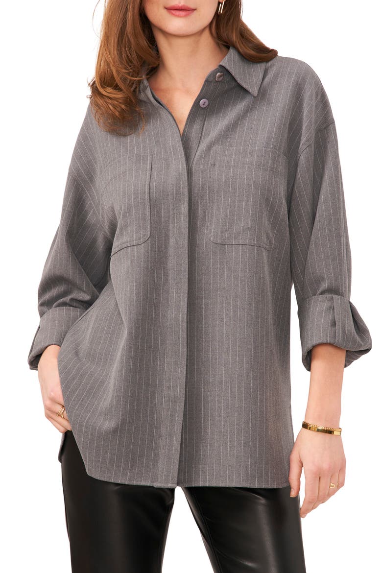 Pinstripe Oversize Shirt Jacket, Main, color, STEEL HEATHER