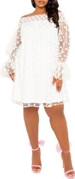 BUXOM COUTURE Flock Dot Off the Shoulder Dress