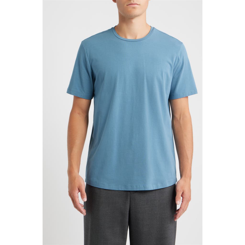 Open Edit Crewneck Stretch Cotton T-shirt In Blue