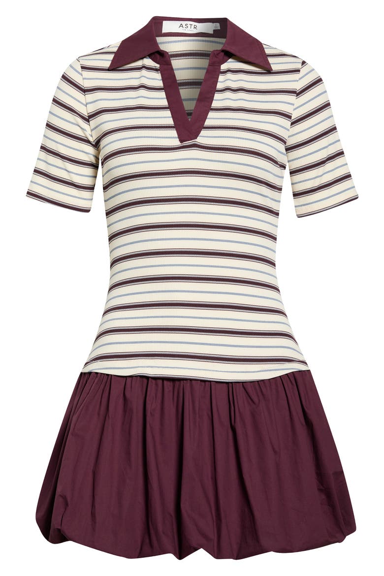 Emmalee Mixed Media Bubble Hem Minidress, Alternate, color, BURGUNDY STRIPE